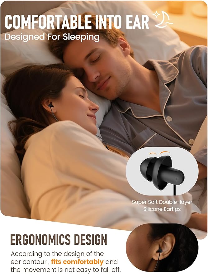 Hearprotek Sleep Earbuds, 3.5mm Lightweight Soft Noise Reduction Earbuds Wired with Mic and Volume Control