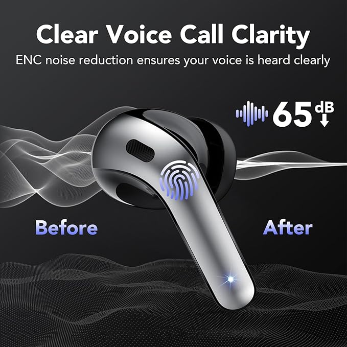 Tiksounds Wireless Earbuds, Bluetooth Headphones with Microphone, IPX7 Waterproof, 35H Playtime with LED Power Display, High-Fidelity Stereo Earphones for Sports and Work (Black)