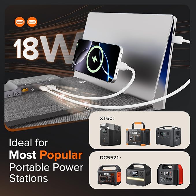 100W Portable Solar Panel for for Camping,RV,Off-Grid-23.5% Efficiency,Lightweight Foldable,USB-A,Type-C & XT60 Output,IP67 Waterproof,IEC Certified