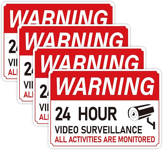 4PCS Video Surveillance Sign/All Activities Are Monitored, Waterproof Durable Security Camera Sign Sticker, Warning Signs for Home, Business, Property