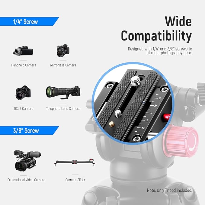 NEEWER 79"/200cm Video Tripod, Heavy Duty Aluminum Alloy Camera Tripod Stand with 360° Fluid Drag Head, QR Plate Compatible with Canon Nikon Sony and Other DSLR Camera Camcorder, Load Up to 17.6lb/8kg