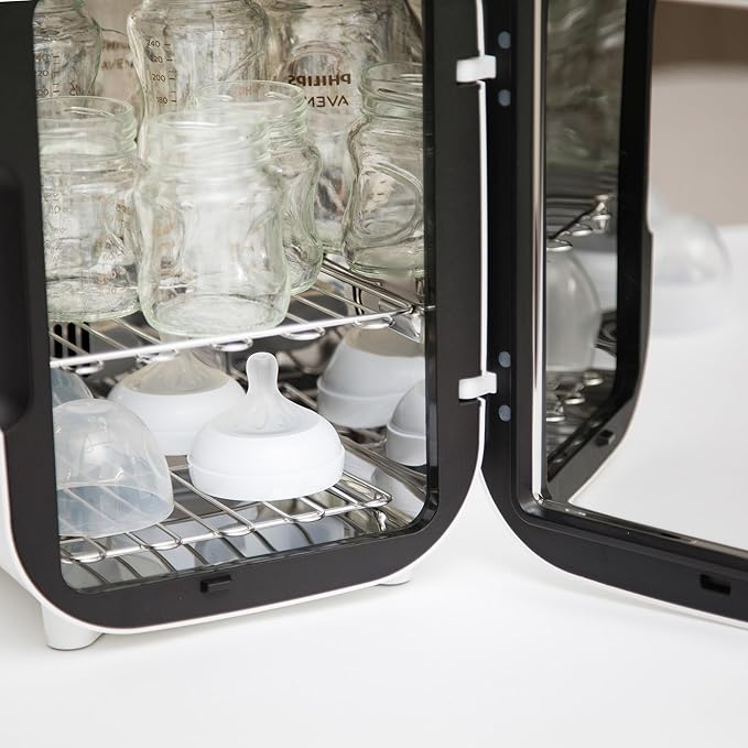 WABI UV LED 3-in-1 Sanitizer & Dryer MINI Box | Disinfect, Dry, & Store Everyday Items, Baby Feeding Gear, and Electronics | Touch Control, LED (No Mercury) | Smart Storage Mode | Fits 4-6 Baby Bottle