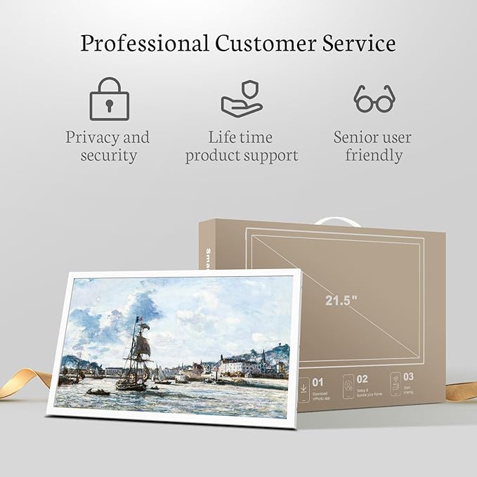 BSIMB Large Digital Picture Frame 21.5 Inch, 64GB Touchscreen 1920x1080 FHD WiFi Digital Photo Frame Electronic Remote Control, Share Pictures/Videos via App/USB/SD Easy Setup Gifts for Mom, White