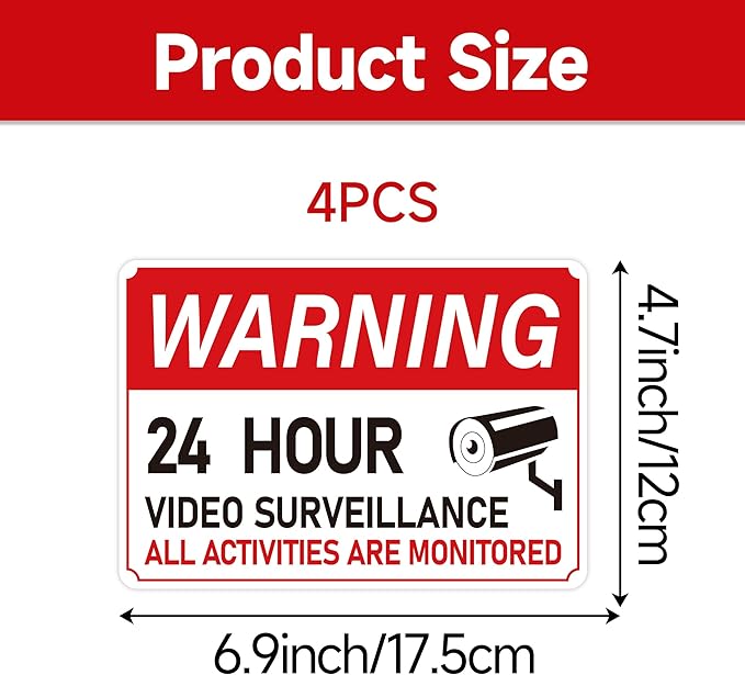 4PCS Video Surveillance Sign/All Activities Are Monitored, Waterproof Durable Security Camera Sign Sticker, Warning Signs for Home, Business, Property