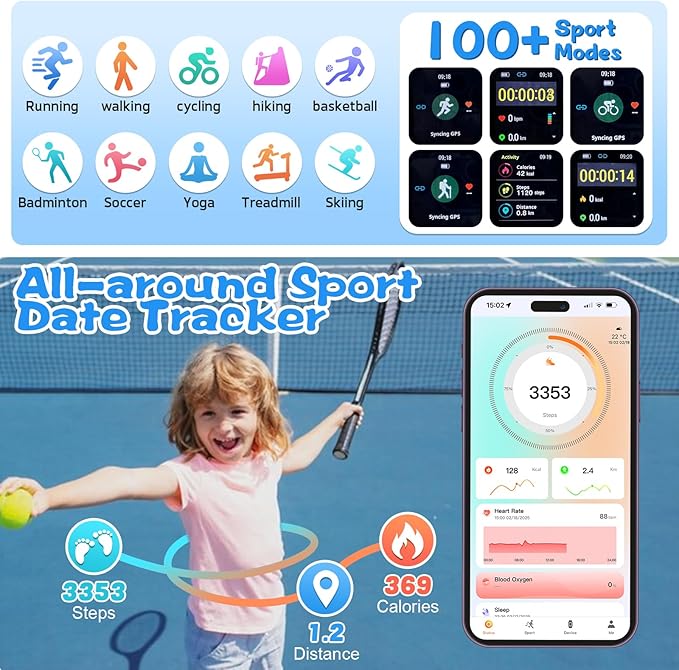 Smart Watch for Kids Fitness Activity Tracker for Boys Girls, Waterproof, Puzzle Games, Alarm Music, Sport Mode, Heart Rate, Sleep, Pedometer, Children Smartwatch Birthday Gift for Teens, Blue