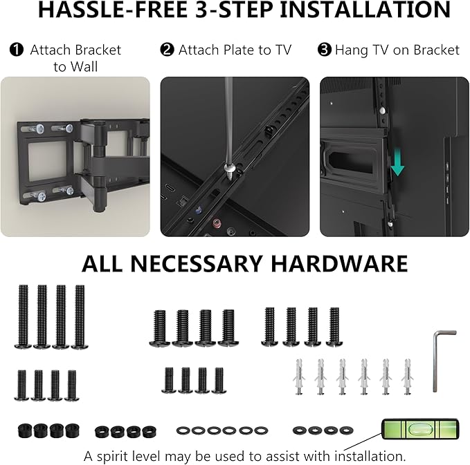 WALI Full Motion TV Wall Mount for 32–70 Inch TVs – Heavy Duty Dual Articulating Mount with Swivel, Tilt & Extension | VESA up to 400x400mm | Fits 12/16" Wood Studs | Holds Up to 88 lbs