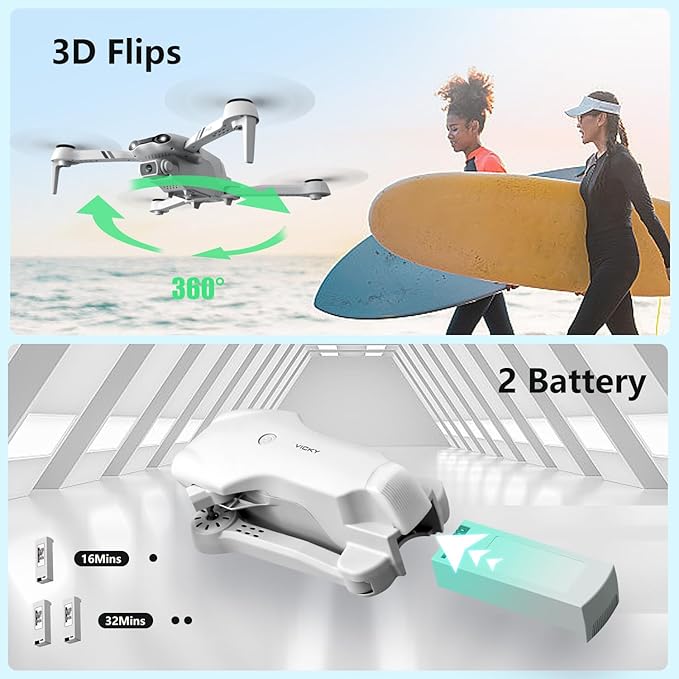 DRONEEYE F10 Foldable Drone with Camera for Adults, Brushless Motor, 1080P HD FPV Live Video, Altitude Hold，Headless Mode,3D Flips, Trajectory Flight, App Control,One Key Start, RC Quadcopter for kids with 2 Batteries