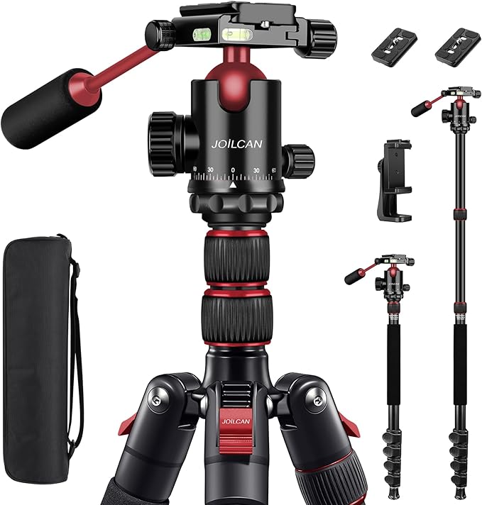JOILCAN Camera Tripod, 83" Heavy Duty Aluminum Tripod for DSLR/Camera/Smartphone - with Handle, Converts to Monopod, Holds 35lbs