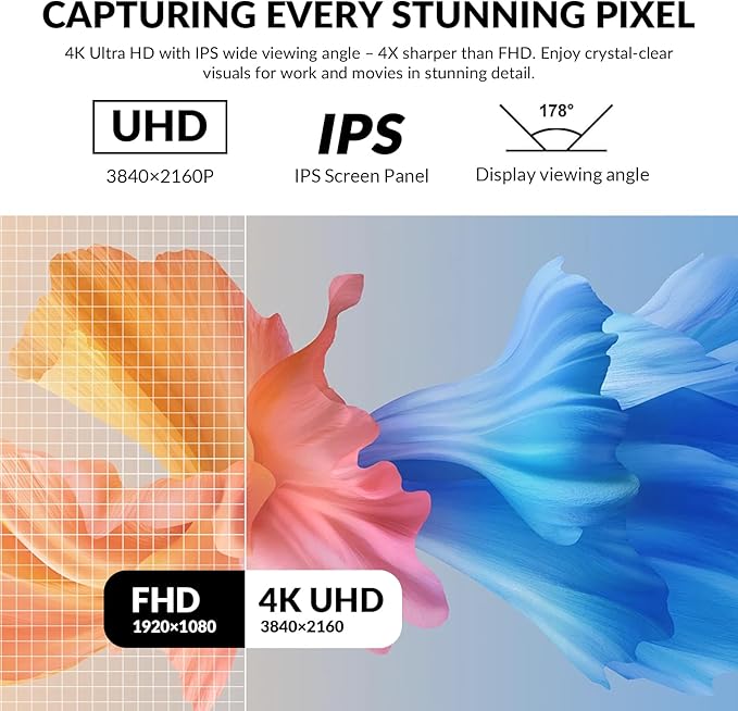 32 Inch 4K UHD Monitor (3840x2160), IPS,60Hz Refresh Rate, 100% sRGB, AMD FreeSync, 178° Viewing Angle, HDMI/DisplayPort, VESA 100x100mm Mount Compatible, Tilt Adjustable - Black