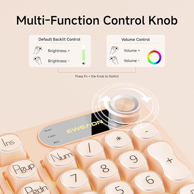 V102 Wired Keyboard, 98 Keys Creamy Gaming Keyboard with Number Pad, Display Screen & Media Knob RGB Silent Wired Cute Computer Keyboard for Laptop PC Gamer - Cream Pink