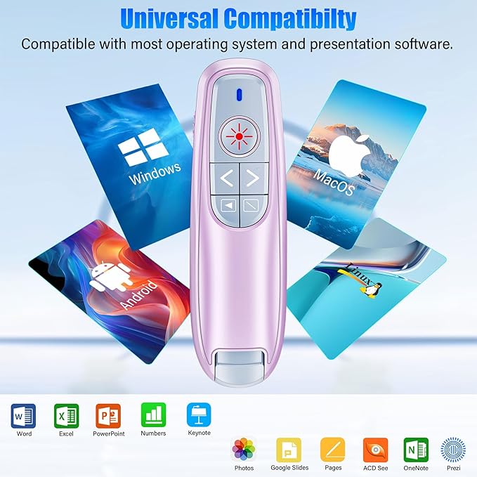Presentation Clicker Wireless Presenter Remote Clicker, USB C PowerPoint Clicker for Presentation with Laser Pointer, RF 2.4GHz Computer Pointer Clicker Slide Advancer for Mac