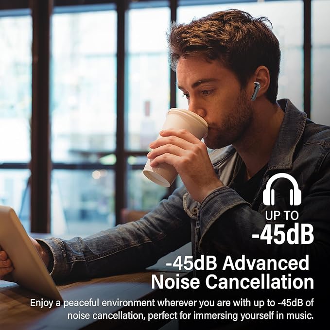 Adaptive Hybrid Active Noise Canceling Wireless Earbuds, 6 Mics ENC Clear Call Ear Buds, Hi-Res Audio Deep Bass Bluetooth 5.4 Headphones, 48H Playtime, Wireless Charging, Multipoint Connection, Black