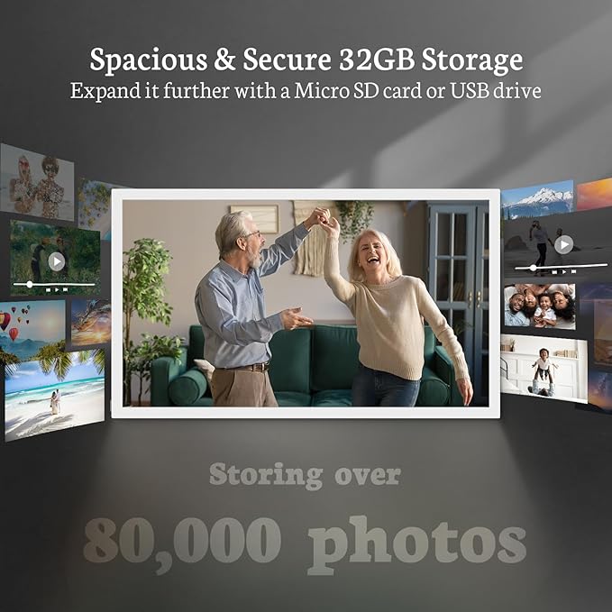 BSIMB Large Digital Picture Frame 21.5 Inch, 1920x1080 FHD WiFi Digital Photo Frame Electronic 32GB Remote Control, Share Pictures/Videos via App/USB/SD Easy Setup Gifts for Mom(Non-Touch), White