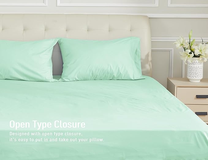 Sunflower Queen Pillowcases Set of 2, 100% Cotton Queen Pillow Cases 2, 20×30 inches Zephyr Green, Soft and Breathable