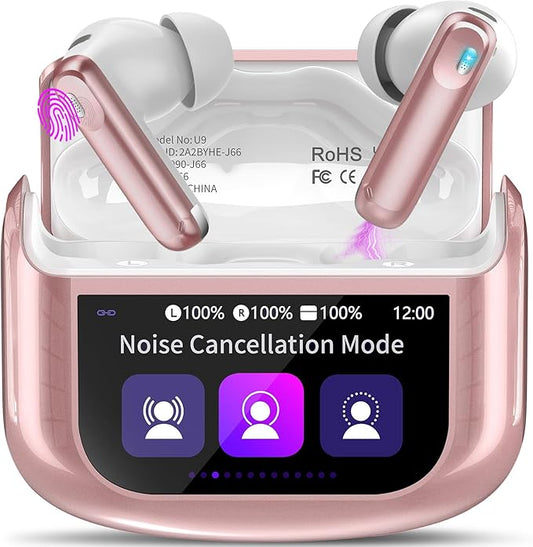 Wireless Earbuds, Bluetooth 5.4 Ear Buds with Multifunctional Touch Screen, 48H Bass Stereo Headphones with ANC/ENC Noise Cancelling/Transparency Mode, IPX7 Earphones with 5 EQ Modes, Rose