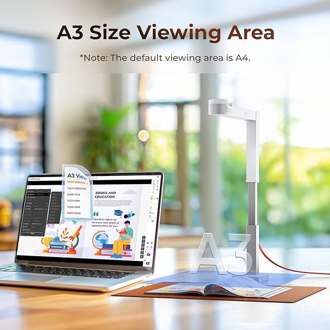 CZUR Fancy S Pro USB Document Camera for Teacher, 12MP 4K Webcam with Microphone and LED Light, Up to 60fps, Auto Focus, for Remote Teaching, Web Conference, for Mac and Windows, White