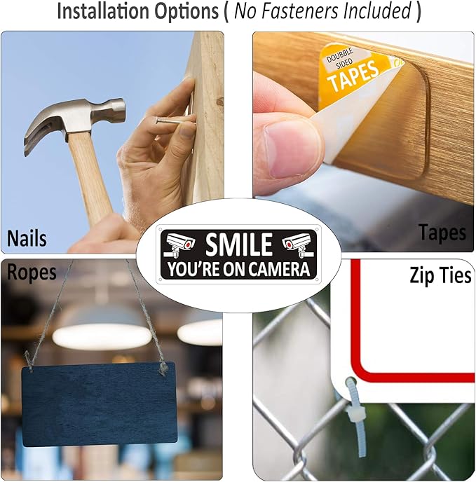 Bagstar (2 Pack) Heavy-duty Metal Smile You're on Camera Sign, 10" x 3.5" Aluminum Video Surveillance Sign, Camera Warning for Home Security, House, Business, Yard, Outdoor