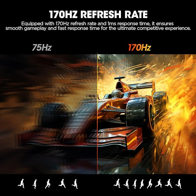 KOORUI 32 inch Curved Gaming Monitor - QHD (2560 x 1440) 2K Display, 170Hz 144Hz Monitor, 1500R Curvature, 1ms, HDR10, Adaptive Sync, Tilt Adjustable, DisplayPort HDMI, Black - 32E6QC