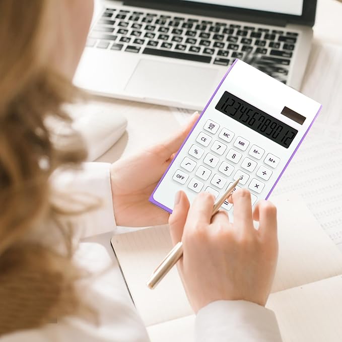Purple Solar Battery Basic Office Calculator with Large LCD Display