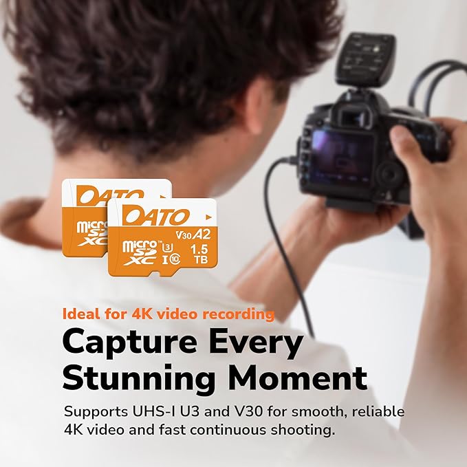 DATO 256GB Advance Plus microSDXC Memory Card, UHS-I, C10, U3, V30, A2, 4K UHD, Up to 160/150 MB/s, for Mobile Phones, Tablets, Gaming Consoles, Cameras, Drones, and Professional Equipment