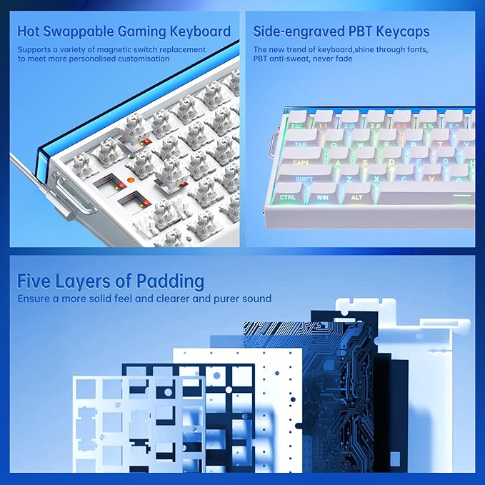 X Aula Gaming Keyboard, Wired 60 Percent Mini Keyboard Mechanical, Hall Effect Magnetic Switch Hot Swappable, 8000 Hz Polling Rate Fast Response Keyboards for PC/Mac Gamer/Typist/Travel