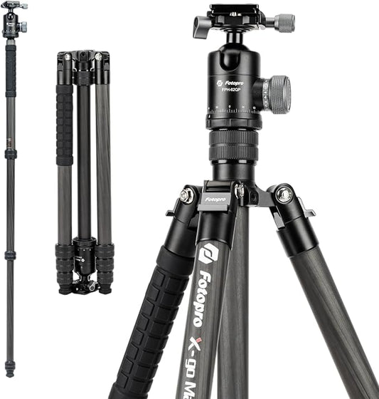 Fotopro 68" Carbon Fiber Tripod for Camera Compact Travel Tripod with Ball Head, Detachable Monopod with Quick Release Plate and Carry Bag Load up to 26lbs/12KG X-go Max E2 Black