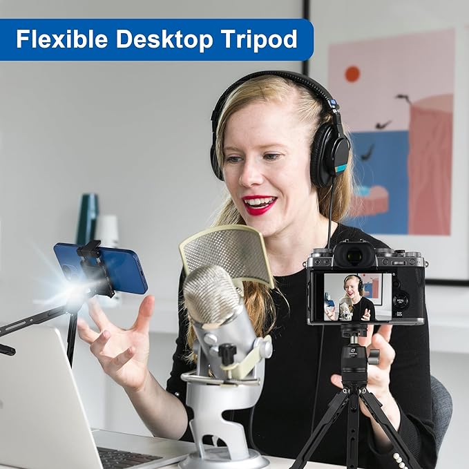 Aluminum Mini Table Tripod, Weight 162g/0.35lb, Maxload 5kg/11lb, Foldable Stand, Compact Lightweight Camera Spider Tripod, for Camera/Phone/Live Stream Light/Projector (MT-03S)