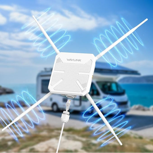 WAVLINK AC1200 Outdoor WiFi Extender Wireless Access Point, 2025 Long Range Dual-Band Wi-Fi Extender, 4x7dBi Omni Antennas,PoE, Gigabit Port, Supports AP/Repeater/Mesh Modes for Courtyard, Fish Finder