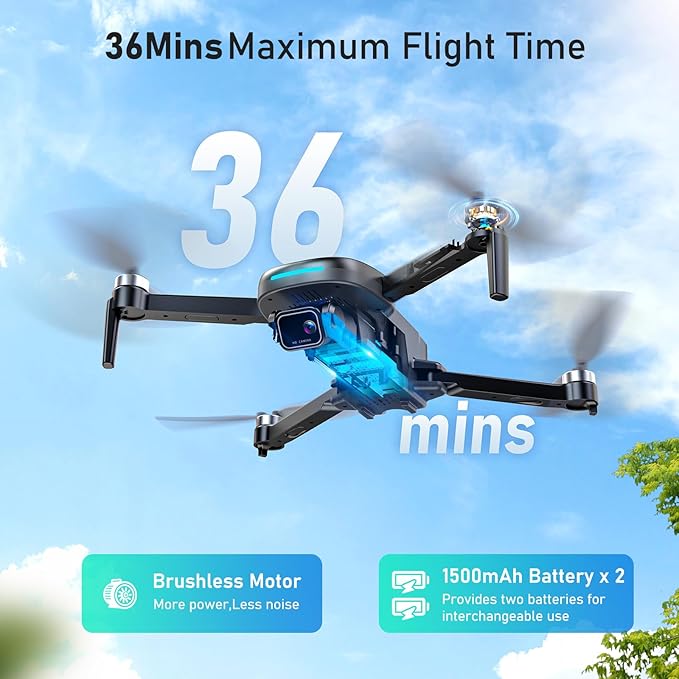 Mirason Drone with Camera, 1080P HD FPV Camera Drone with Brushless Motor, 2 Batteries, 360 Flips, Headless Mode, Gravity Control, 36 Mins Long Flight Foldable for Kids and Beginner