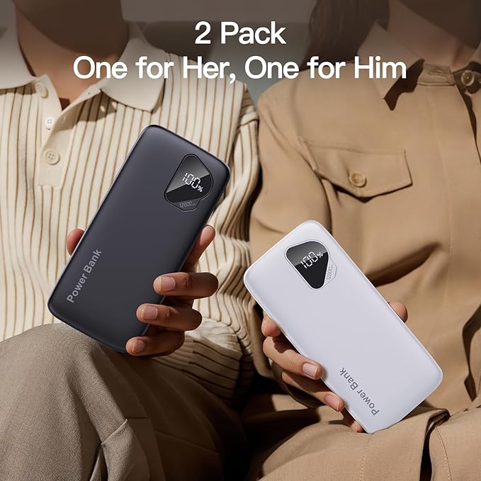 2025 2-Pack 12800mAh Portable Charger with Built in Cables, Travel Essential Battery Pack, 4 Outputs 2 Inputs Slim Power Bank with Cord Wires for iPhone 16/15/14, Samsung Galaxy S23/22, Pixel etc