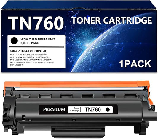 TN760 Toner Cartridge Compatible for Brother TN-760 Toner for MFC-L2710DW MFC-L2750DW HL-L2350DW HL-L2370DW HL-L2395DW DCP-L2550DW Printers (1 Pack)