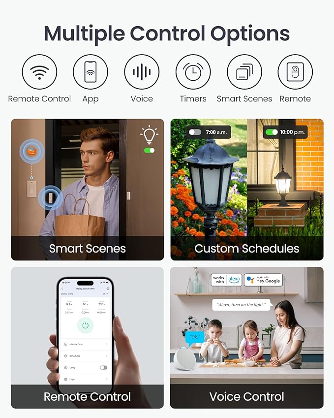SwitchBot Smart Relay Switch 1PM, Power Metering Smart Relay Module with Built-in Bluetooth Repeater, Wi-Fi&Bluetooth Switch Works with Alexa/Apple Home/Google Home/Matter Hub Required, 2.4GHz