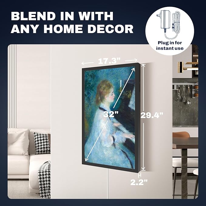 32 inch Large Digital Picture Frame, 1920x1080 FHD Matte Display, WiFi Digital Photo Frame with Remote, 64GB Storage, Auto-Rotate, Share Photo/Video via Apps/Email, USB/Mirco SD, Black