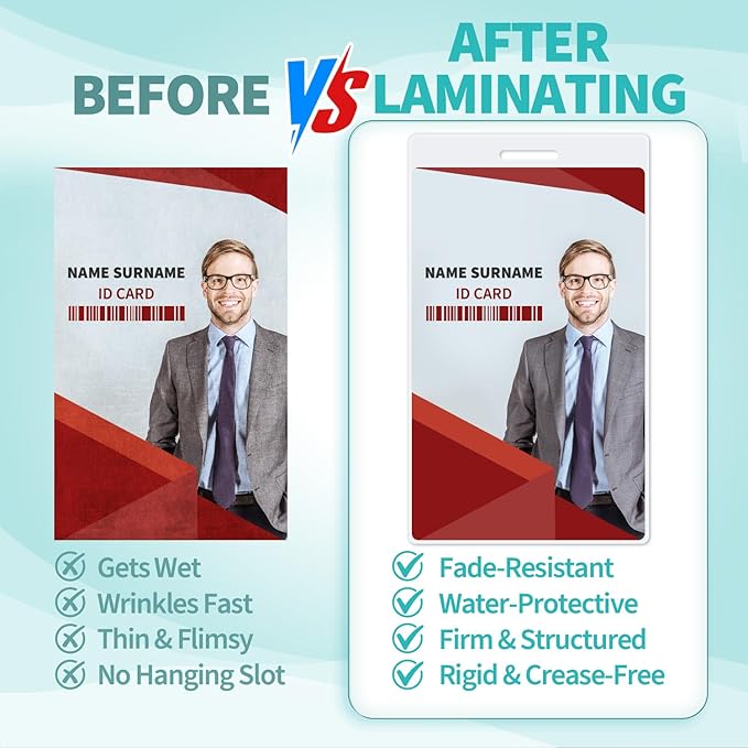 Binditek 200 Pack 5mil Thermal Laminating Pouches, 2.5 x 4.25 Inches Laminating Sheets with Hole, ID Badge Without Clip, Ultra Clear, HeatSeal, Glossy, for Students and Coworkers