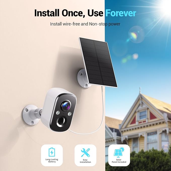 Techage Security Cameras Wireless Outdoor, 2K Solar Powered WiFi Cameras for Home Security with AI Motion Detection, Color Night Vision, 2-Way Talk, IP66 Waterproof, Cloud/SD Storage