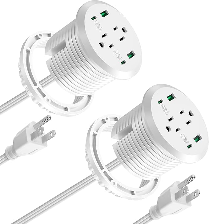 3 inch Desktop Power Grommet USB C,40W Fast Charging Station,Furniture Recessed Power Strip,2 Outlets,4 USB Ports,Flush-Mount for Desktop, Workspace Essential Desk Outlet,2 Pack