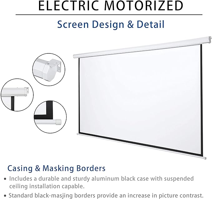 Kayle 120" Motorized Projector Screen Electric Diagonal Automatic Projection 4:3 HD Movies Screen for Home Theater Presentation Education Outdoor Indoor W/Remote Control and Wall/Ceiling Mount (White)