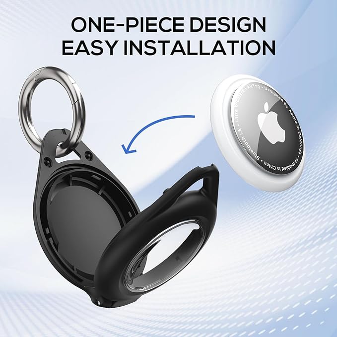 Waterproof Airtag Holder - 4 Pack Airtag Keychain Holder Compatible with Apple AirTags, Ultra Durable Anti-Scratches Protective Case with Keyring for Luggage, Backpack, Pet, Bag, Black