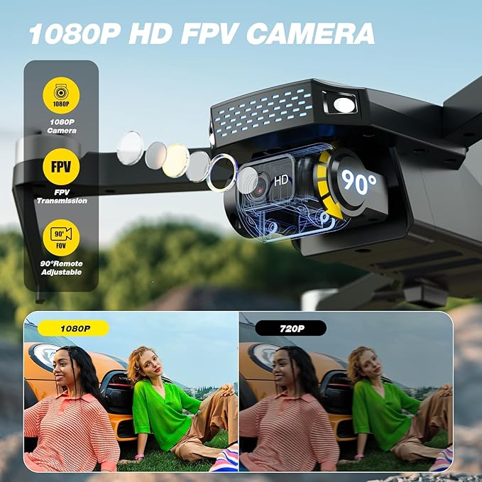 DEERC Drone with Camera 1080P, D20S FPV Mini Drones for Kids Adults Beginner; Foldable RC Quadcopter with Brushless Motor, 2 Batteries, Altitude Hold, Optical Flow, 3D Flips, Toy Gifts for Boys Girls