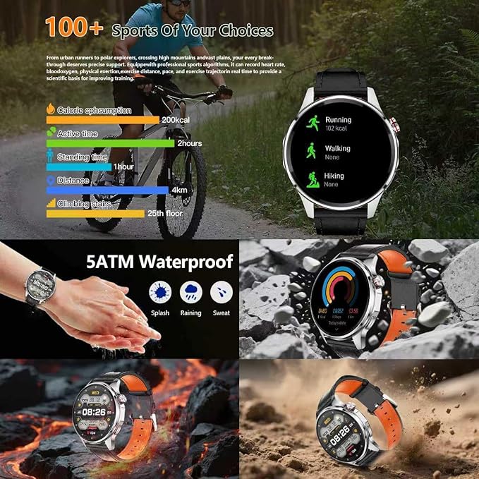 Smart Watch for Men Built-in GPS with Map, 1.46" AI Smartwatch with Health Monitor for Android Phones/iPhone, 100+ Sport Modes Fitness Tracker with Compass/Altitude/Barometer, Text Reply(2 Bands)