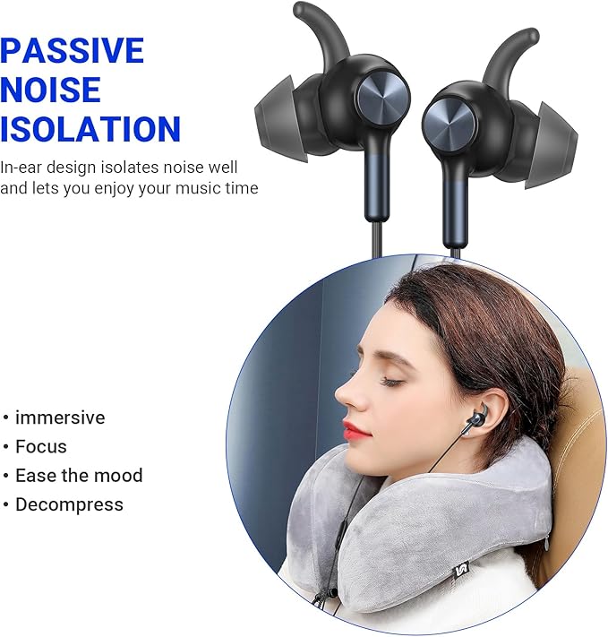 3.5mm Wired Headphones with Mic, School Supplies Wired Earbuds for Computer, Noise Isolating Ear Buds Wire with Stereo Case Magnet, Corded Plug in Earphone for Surface/HP/Acer Laptop Chromebook, Black