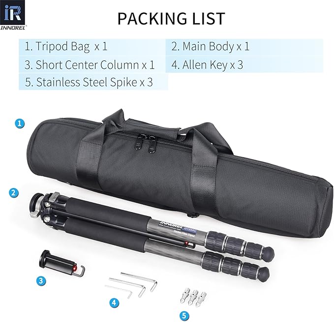 Carbon Fiber Tripod-INNOREL GT254C Professional Camera Stand Compact Portable Tripod for Digital DSLR Camera 4-Section Camera Stand Support with Special-Shaped Center Column Load 33lb/15kg