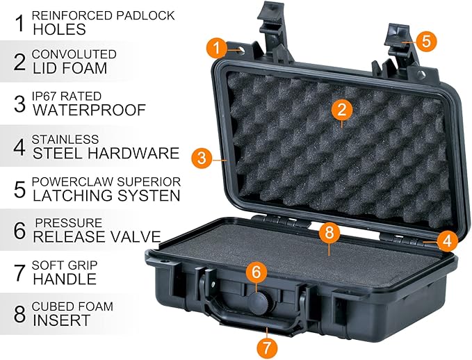 MEIJIA Portable All Weather Waterproof Protective Hard Case, Small Camera Case,Dry Case with Customizable Foam,Fit Use of Drones, Camera,Equipments, 11.65 ”x8.35”x3.78”