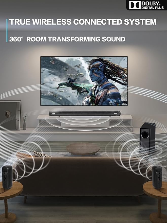 5.1 CH Surround Sound Bar with Dolby Audio, Sound Bars for TV, Wireless Subwoofer & Rear Speaker, Dolby Digital Plus, Bluetooth 5.3, Surround Sound System for Home Theater, 4K & HD TVs| HDMI & Optical