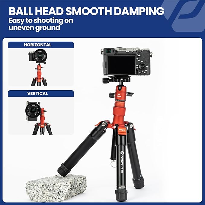 Fotopro Mini Tripod with Ball Head Phone Mount Detachable Selfie Stick Folded only 8.6" Max Load up to 6.6 lbs FY-810 Orange