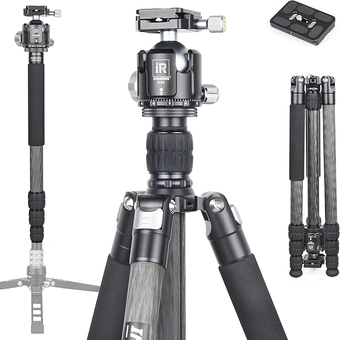 Carbon Fiber Tripod-INNOREL RT75C Super Professional Tripod Monopod Heavy Duty Stand Support Low Gravity Center 360°Panoramic ballhead for Digital DSLR Camera Black
