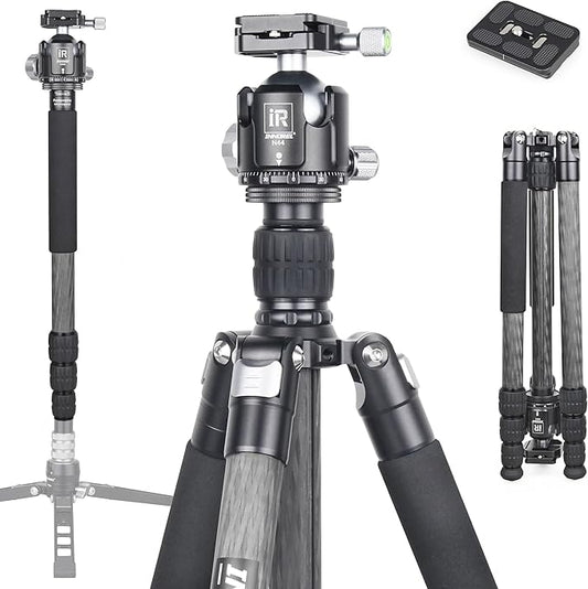 Carbon Fiber Tripod-INNOREL RT75C Super Professional Tripod Monopod Heavy Duty Stand Support Low Gravity Center 360°Panoramic ballhead for Digital DSLR Camera Black