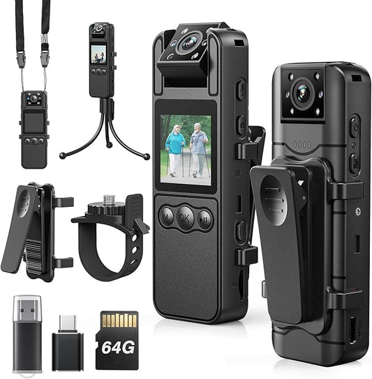 Z11 2K Body Worn Camera - 64GB Camera, 1700mAh Battery, 7 Hrs Video, 180° Rotatable Lens for Cycling, Delivering Goods, and Law Enforcement