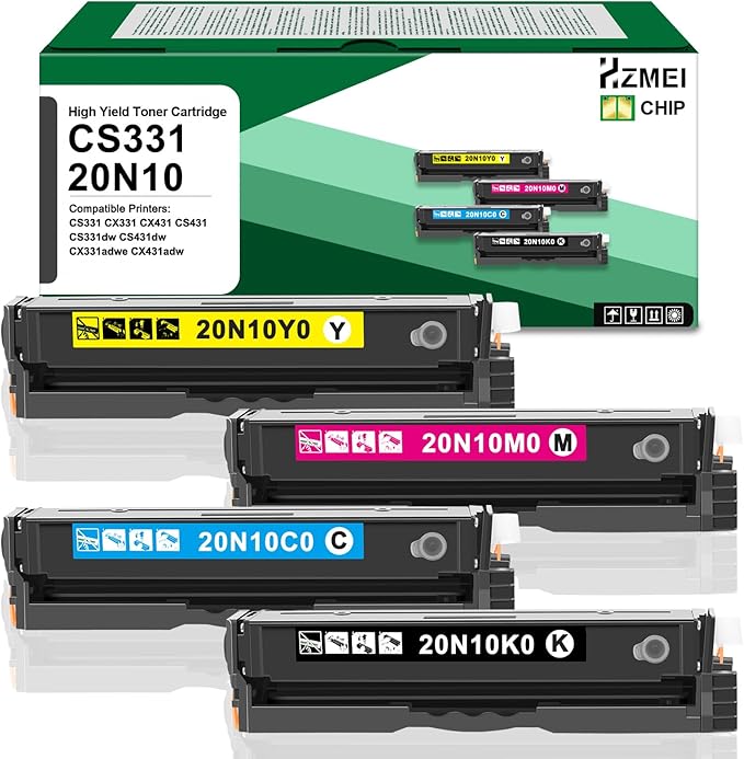 High Yield CS331 CX331 Toner Cartridge Set with Chip 20N10K0 20N10C0 20N10M0 20N10Y0 Toner Cartridge Replacement for Lexmark CS331 CX331 CS331dw CS431dw CX331adwe CX431adw Series Printer