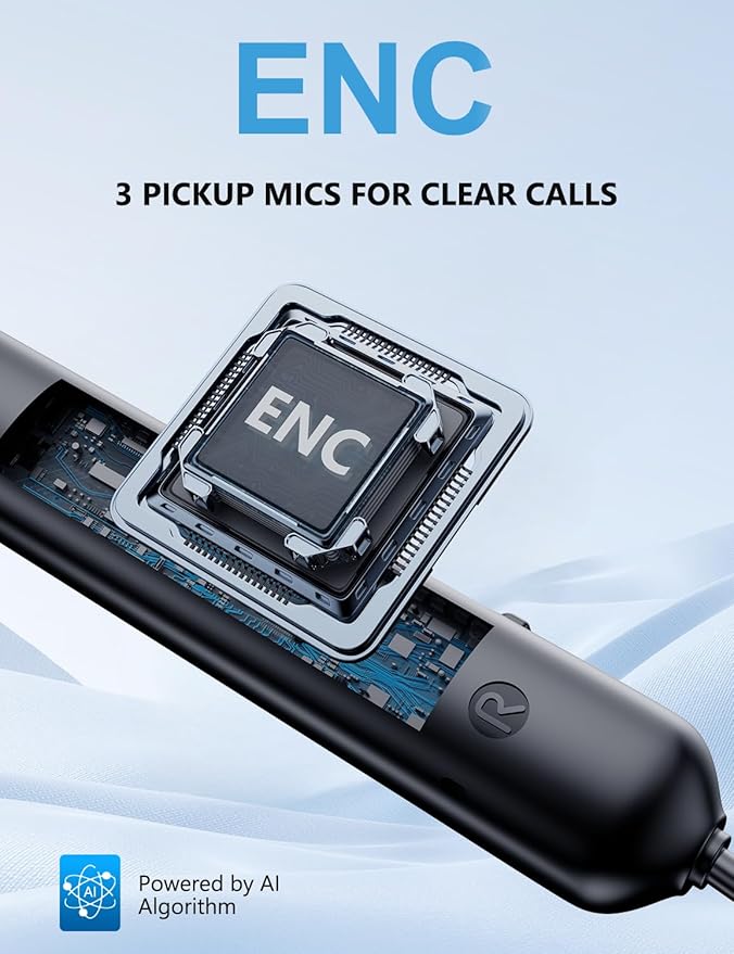 Active Noise Cancelling Headphones, Wireless V5.3 Bluetooth Headphones with 3 AI Mics ENC, in-Ear Magnetic Neckband Earbuds 60Hrs Playtime,IPX6 Sweatproof ANC Headsets for Travel Home Office